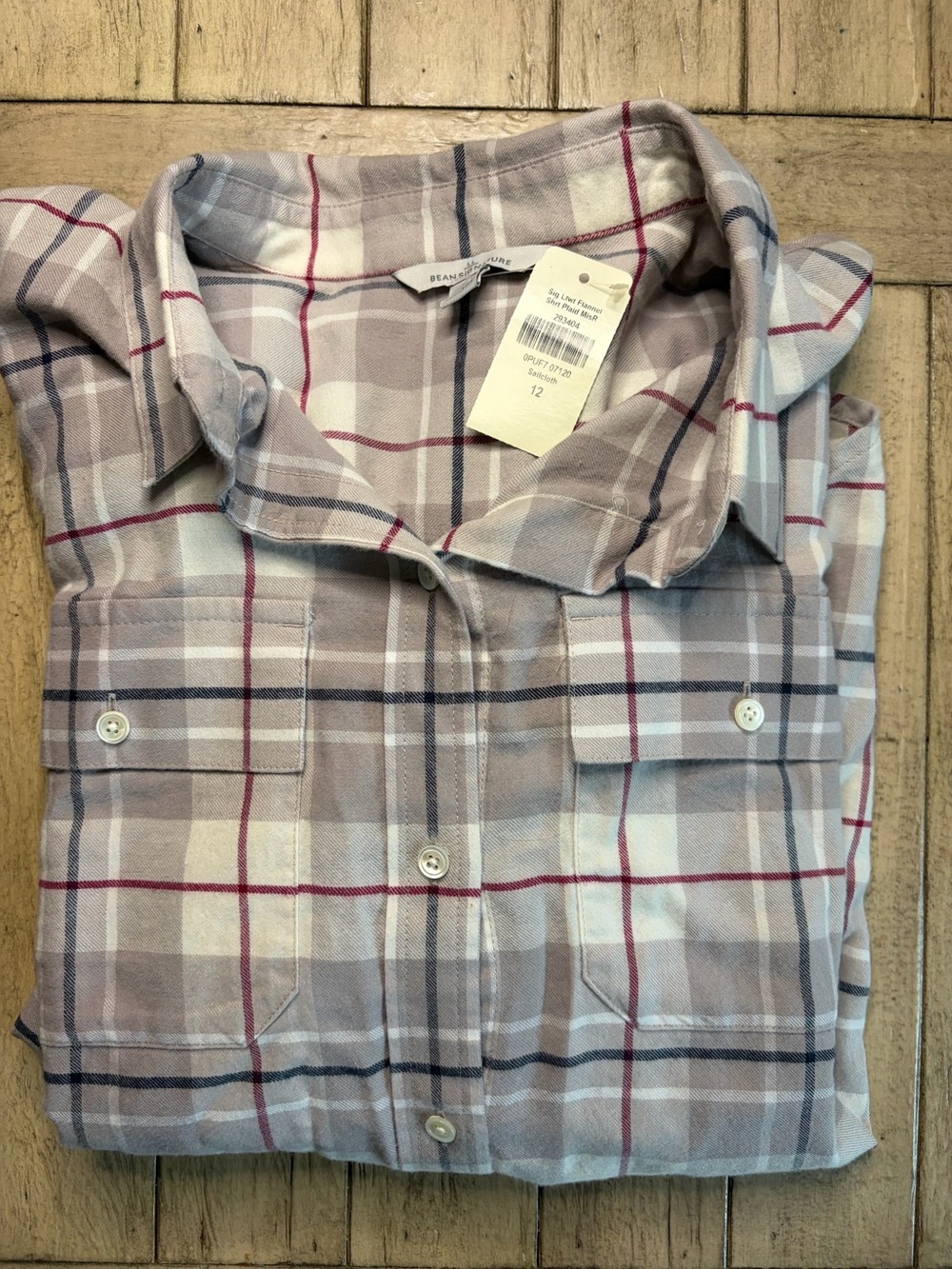 L.L. Bean Women's Plaid Button-Down Shirt - Light Gray, Pink & Navy